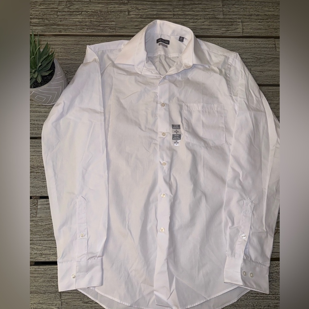 NWT Men’s Van Heusen Fitted White Dress Shirt, Sz 15, 34/35 M
